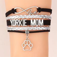(10PCS/LOT) Infinity Love Yorkie Mom Bracelet Handmade Paw Charm Animal Dog