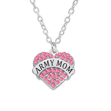 1 piece/lot Metal Alloy Silver Tone Heart In Crystal Charms Army Mom Neckla