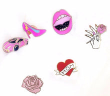 X117 Cartoon Cute Love Mom Heart Car Rose flower Red Lip High Heel Shoe Met