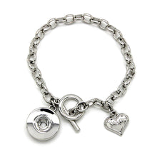Gold/Rose Gold/Rhodium Plated MOM Heart Pendant Bracelet fit Snap Buttons B