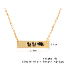 MA MA Bear Bar Tag Pendant Necklaces Gold Silver Charm collar Mommy and Me