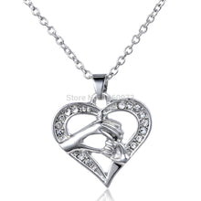 Hollow Silver&Gold Crystal Inlay Heart Charms Pendant Necklace Lovely Mom A