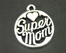 5pcs Antique Sliver Super Mom Round Charm DIY Metal Jewelry Findings 22x19m