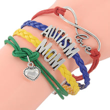 Unisex Handmade Letter Autism Silver Pendant Love Heart Woven Charm Bracele