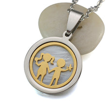 Two Tone Stainless Steel Family Boy and Girl Dad Mom Kid Inlaid Shell Round