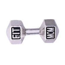 Antique Silver Plating Gym Fitness Dumbbell Beads Fit Mom Charm Bracelet Ma