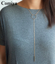 Comiya Gold Color Thin Chain Round Circle Simple Necklace Long Tassel Bar P