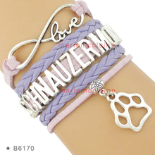 (10 PCS/lot)Infinity Love Schnauzer Mom Leather Wrap Bracelets Multilayer D