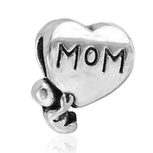 1PC Silver Plated Jewelry Charm Heart Mom Baby Charms Big Hole Beads Fit Eu