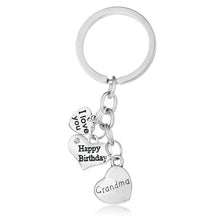 New Happy Birthday Family Key Chain Ring Heart Crystal Keychain Silver Keyr