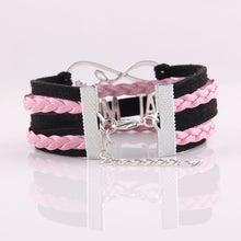Little Minglou infinity love CAT MOM bracelet heart charm leather wrap brac