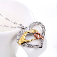 Mothers Day Gifts for Mom Hand in Hand Heart Necklace Fashion Rhinestone Zi