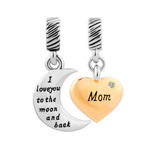 Fit Pandora charm bracelets Heart Moon Mom April Birthstone I Love You To T