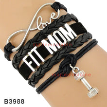 (10 PCS/lot) Infinity Love Fit Mom Dumbbell Charm Bracelets Hot Pink Black