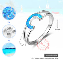 Female Letter C Design Blue Opal Stone Ring Women Authentic 925 Sterling Si