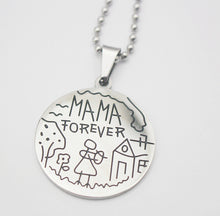 Steel Women mother love gift MAMA FOREVER round pendant charm necklace and
