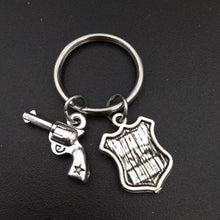 Police Dept Badge and Gun Charm Keychains Stainless Steel Keyring Fashion U