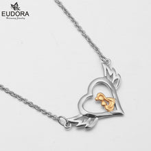 Eudora 100% Real 925 Sterling Silver Mom Love Baby Angel Wings Heart Penda