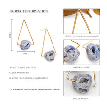 Women Gold Triangle Stud Earrings With Natural Stone Vintage Gold Zinc Allo
