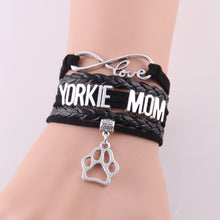 Little Minglou Infinity Love YORKIE MOM bracelet dog pet paw charm leather