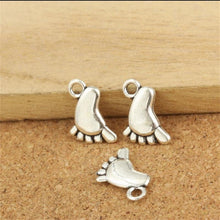 BULK 30 Zinc Alloy Antique Silver Plated Baby Feet Footprint Charms Baby Sh
