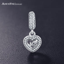 ANFASNI 925 Sterling Silver Charms Love MOM Fancy Clearly CZ Fit Original B