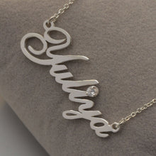 925 Solid Silver Name Necklace with Crystal Custom Nameplate Pendent Mom Gi