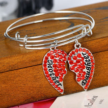Charm Heart Red Pink Blue Clear Crystal Mother Daughter Pendant Bangle Brac