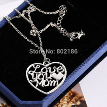Mother's Day Gift "Love You Mom" Letter Heart Pendent Necklace Chain Silver