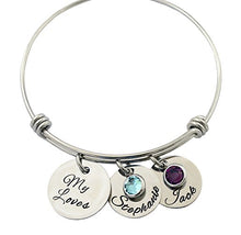 My Love Silver Bangles Custom Names & Birthstone Gift for Mom and Kids Fami