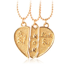 3pcs/set Engarved "Big Sis MOM Little Sis" Love Heart Pendant Necklace Simp