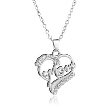 JINSE Silver plated Love "Mom" Crystal Heart Pendant Necklace Mother's Day