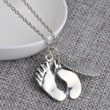 Long Silver Pendant Neckalce Women Love Mom Wing Feet Charm Statement Famil