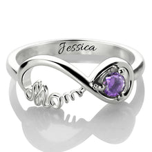 Infinity Birthstone Ring Mother's Ring Engraved Name Ring in Sterling Silve