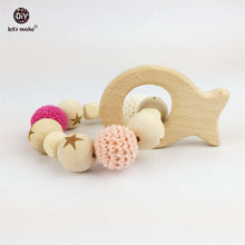 Let's Make Fish Wooden Teether Chew Beads Baby Rattle Teether Nattural Raw