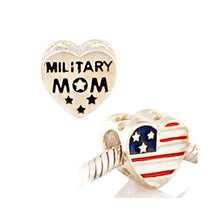 Patriotic USA Flag Military Mom Heart Enamel 100% 925 Sterling Silver Charm