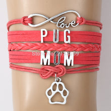 Drop shipping Infinity Love Pug Mom Bracelet & Bangles Dog Paw Charm Handma