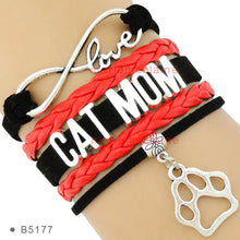(10 PCS/lot) Infinity Love Cat Mom Leather Wrap Bracelets Multilayer Cat Mo