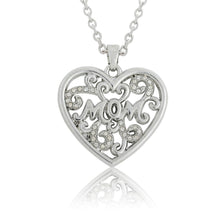 my shape Silver Plated Clear Crystal Heart Love Pendant Engraved Mom Neckla