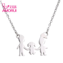 AMORUI New Family of Three Stainless Steel Choker Statement Necklace Women