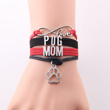 Little Minglou 3 style Infinity Love PUG MOM bracelet dog paw charm leather