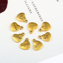 13.8mmx15mm Alphabet Heart Shape Charm With Double Side Letter Mom Daughter