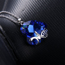 Free Box Multilayer Chain Blue Heart Crystal Mom Words Pendant Necklaces Vi
