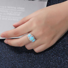 Luxury Cubic Zirconia & Oval Blue Opal Stone Women Rings Real Pure 925 Ster