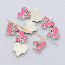 New Enamel Pink MOM letter with Crystal floating charms for living glass lo