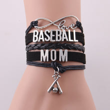 Little Minglou Infinity love baseball mom bracelet baseball bat charm leath
