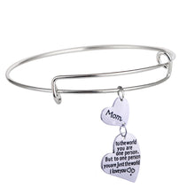 Mom Bangle I Love You Double Heart Pendant Family Mothers Day Gifts Bangle