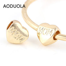 10 Pcs a Lot Gold Color Alloy Beads Heart Shape With MOM Letter DIY Big Hol