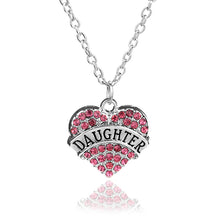 XIAOJINGLING Heart Chain Necklace Jewelry Pink Crystal  "Grandmom""Mom""Dau