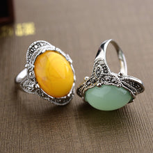 Vintage Antique Silver Plated Green Aventurine  Natural Stone Women Men Rin